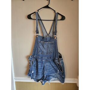NoBo No Boundaries Size Large 11-13 Juniors Overalls Shorts Denim Distress